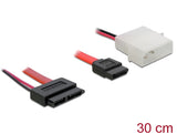 Delock 84390 Cable Slim Sata Female > Sata 7 Pin + 2 Pin Power Male 30 Cm