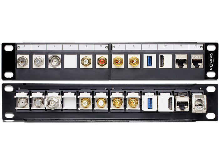 Delock 43259 10″ Keystone Patch Panel 12 Port Black