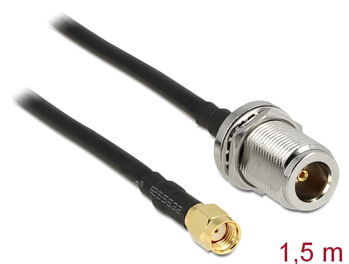 Delock 88845 Antenna Cable Rp-Sma Plug > N Jack Bulkhead 1.5 M