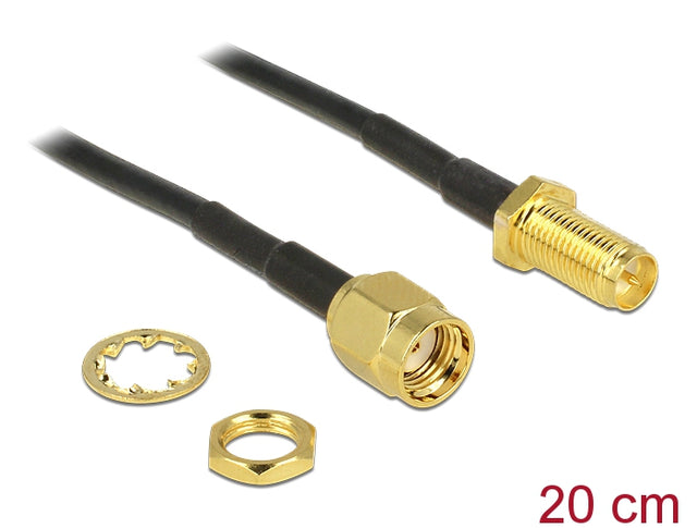 Delock 88876 Antenna Cable Rp-Sma Plug > Rp-Sma Jack Bulkhead 200 Mm