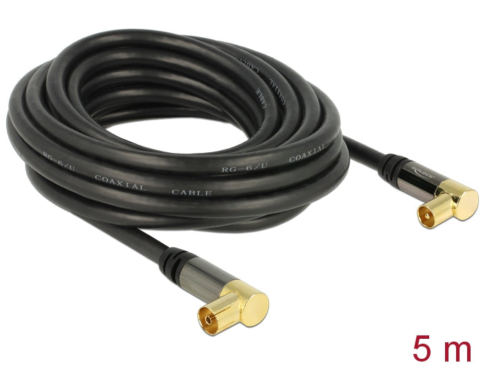 Delock 88917 Antenna Cable Iec Plug Angled > Iec Jack Angled Rg-6/U 5 M Black