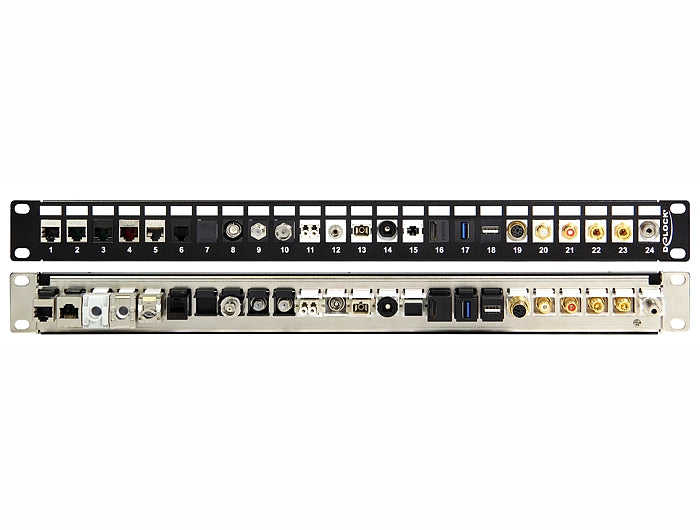 Delock 43277 19″ Keystone Patch Panel 24 Port Black