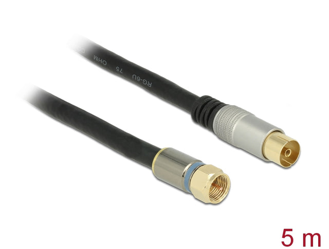 Delock 88962 Antenna Cable F Plug > Iec Jack Rg-6/U Quad Shield 5 M