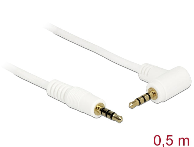 Delock 84736 Cable Stereo Jack 3.5 Mm 4 Pin Male > Male Angled 0.5 M White