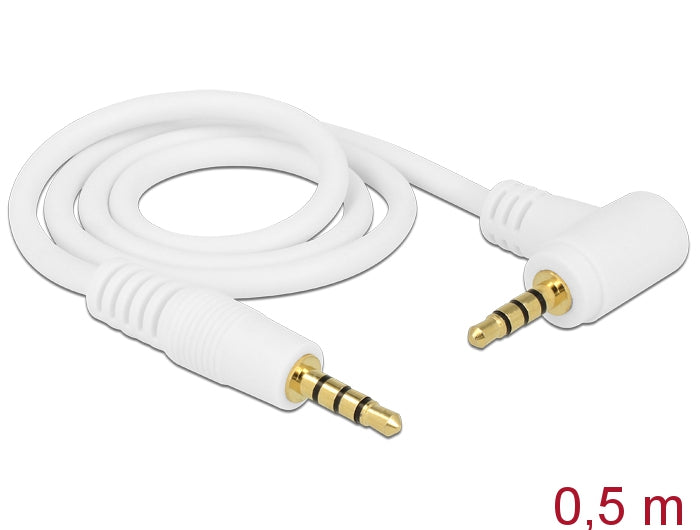 Delock 84736 Cable Stereo Jack 3.5 Mm 4 Pin Male > Male Angled 0.5 M White