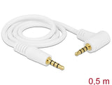 Delock 84736 Cable Stereo Jack 3.5 Mm 4 Pin Male > Male Angled 0.5 M White