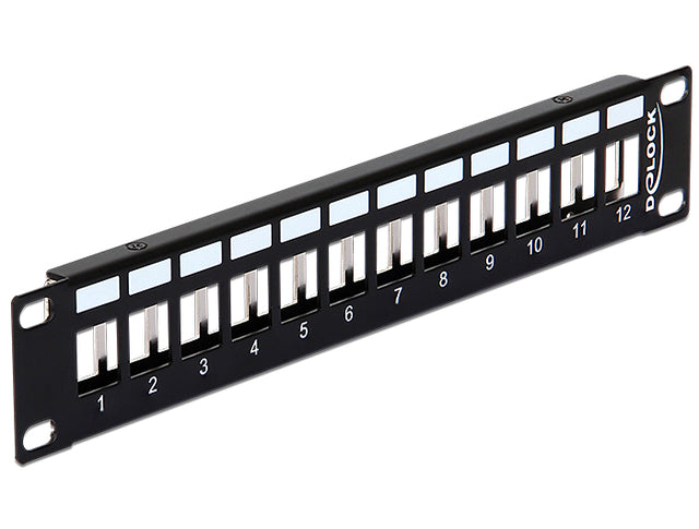 Delock 43326 10″ Keystone Patch Panel 12 Port Metal Black