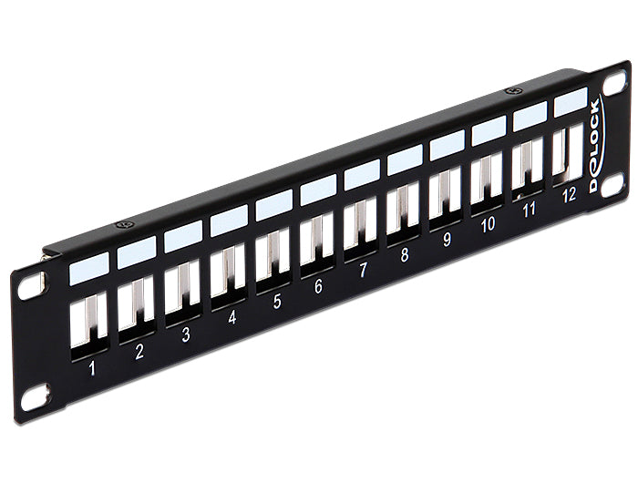 Delock 43326 10″ Keystone Patch Panel 12 Port Metal Black