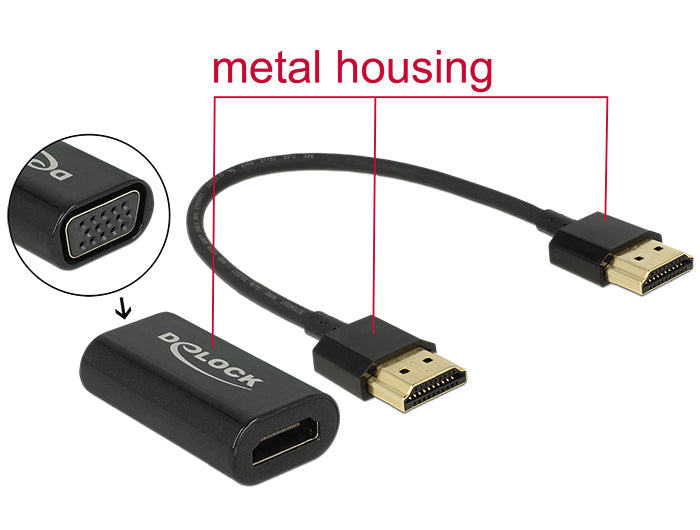 Delock 65667 Adapter Hdmi-A Male > Vga Female Metal Housing With 15 Cm Cable