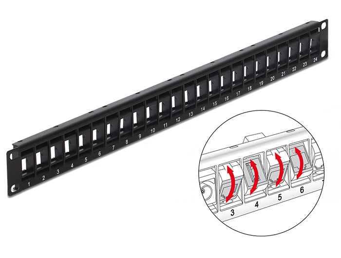 Delock 43340 19″ Keystone Patch Panel 24 Port Rotatable Black