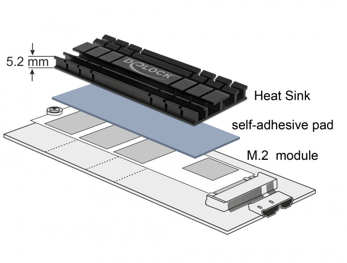 Delock 18285 Heat Sink Flat 70 Mm For M.2 Module Black