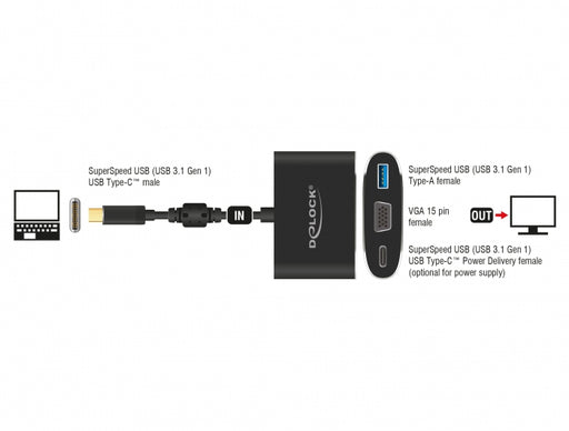 Delock 62992 Adapter Usb Type-C™ Male > Vga Female + Usb Type-A + Usb Type-C™