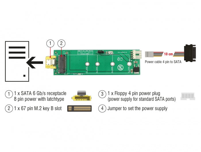 Delock 63917 Converter Sata Pin 8 Power Receptacle > M.2 Key B Slot