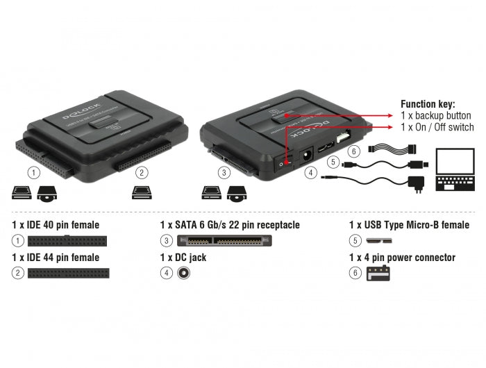 Delock 61486 Converter Usb 5 Gbps To Sata 6 Gb/S / Ide 40 Pin / Ide 44 Pin