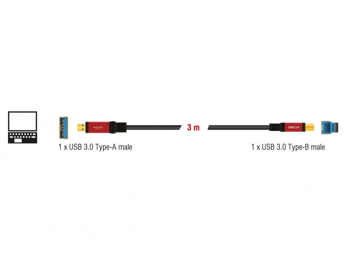 Delock 82758 Cable Usb 3.0 Type-A Male > Usb 3.0 Type-B Male 3 M Premium