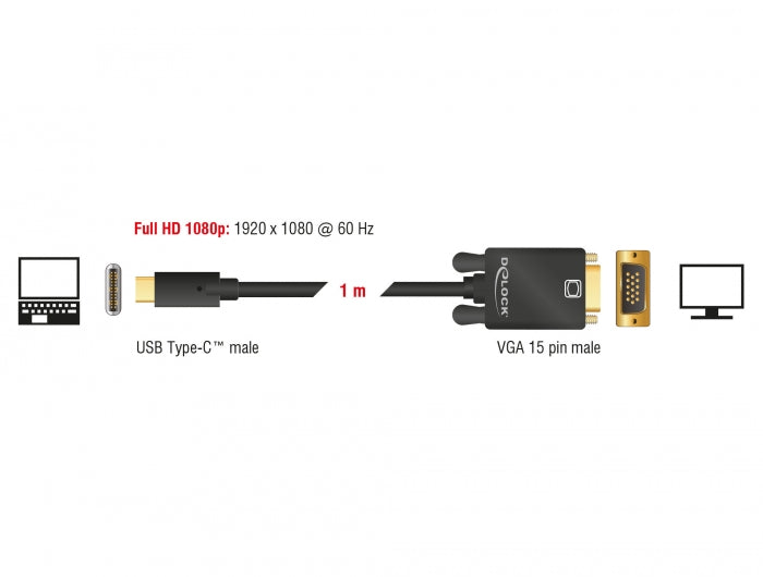 Delock 85261 Kabel Usb Type-C™ Stecker > Vga Stecker (Dp Alt Mode) 1 M Schwarz