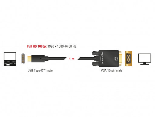 Delock 85261 Kabel Usb Type-C™ Stecker > Vga Stecker (Dp Alt Mode) 1 M Schwarz