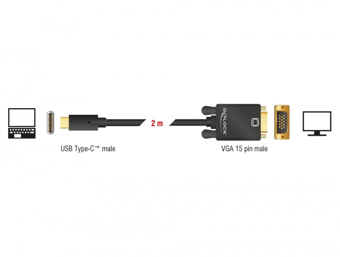 Delock 85262 Kabel Usb Type-C™ Stecker > Vga Stecker (Dp Alt Mode) 2 M Schwarz