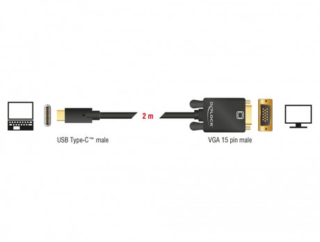 Delock 85262 Kabel Usb Type-C™ Stecker > Vga Stecker (Dp Alt Mode) 2 M Schwarz