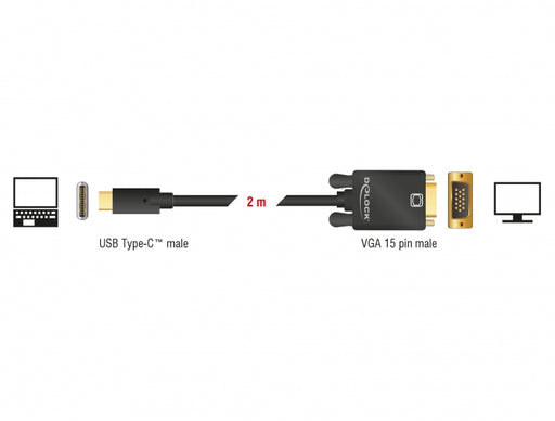 Delock 85262 Kabel Usb Type-C™ Stecker > Vga Stecker (Dp Alt Mode) 2 M Schwarz