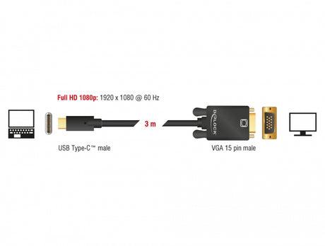 Delock 85263 Kabel Usb Type-C™ Stecker > Vga Stecker (Dp Alt Mode) 3 M Schwarz