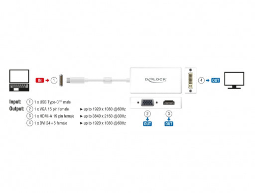 Delock 63924 Adapter Usb Type-C™ Male > Vga / Hdmi / Dvi Female White