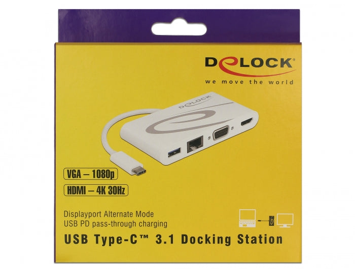 Delock 87731 Usb Type-C™ 3.1 Docking Station Hdmi 4K 30 Hz + Vga + Lan + Usb Pd