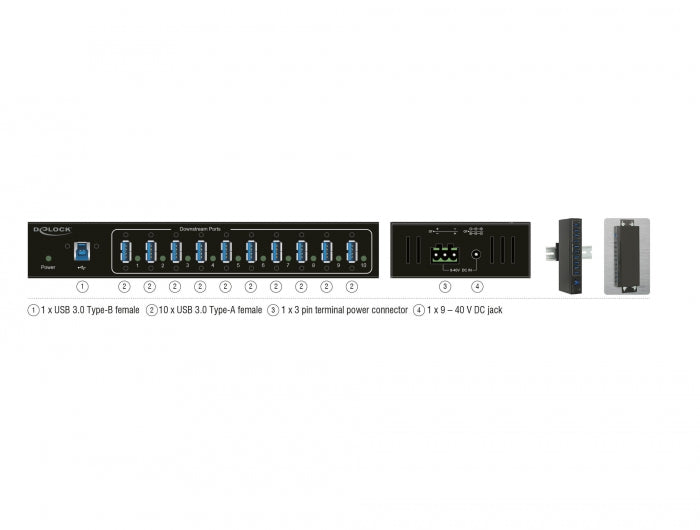 Delock 63919 External Industry Hub 10 X Usb 3.0 With 20 Kv Esd Protection