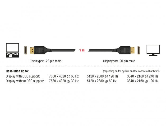 Delock 85658 Displayport Cable 8K 60 Hz 1 M Dp 8K Certified