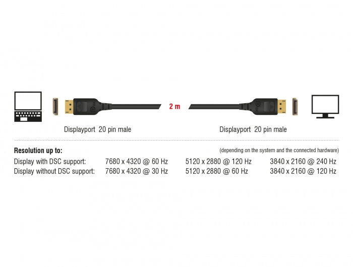 Delock 85660 Displayport Cable 8K 60 Hz 2 M Dp 8K Certified