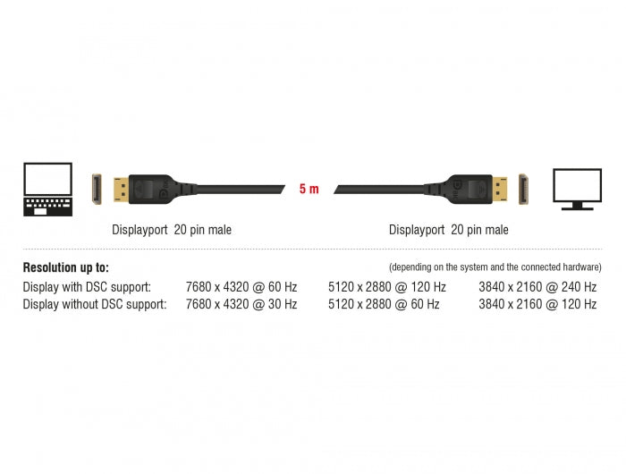 Delock 85663 Displayport Cable 8K 60 Hz 5 M Dp 8K Certified