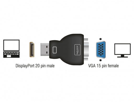 Delock 65567 Adapter Displayport 1.2 Male > Vga Female Black