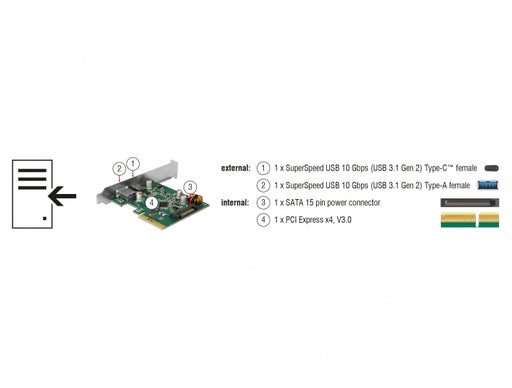 Delock 90299 Pci Express X4 Card To 1 X External Usb Type-C™ Female