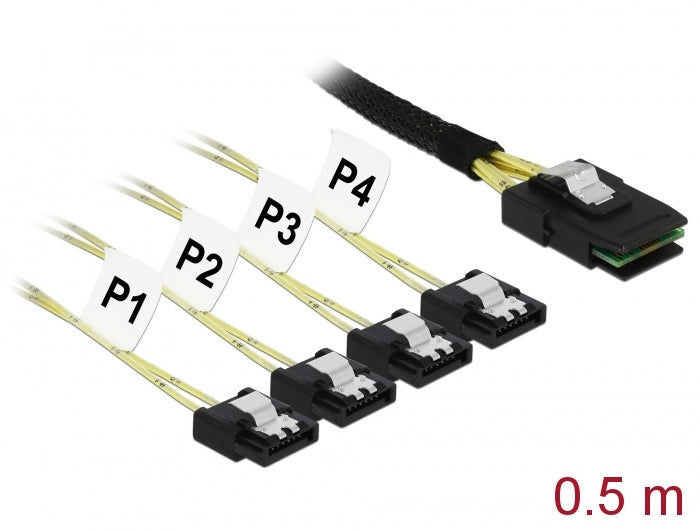 Delock 85800 Cable Mini Sas Sff-8087 > 4 X Sata 7 Pin 0.5 M Metal