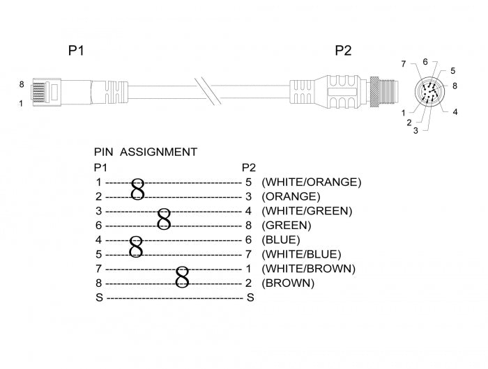 Delock 84924 Cable Rj45 Plug To M12 Plug 8 Pin A-Coded Cat.5E Sftp 3 M