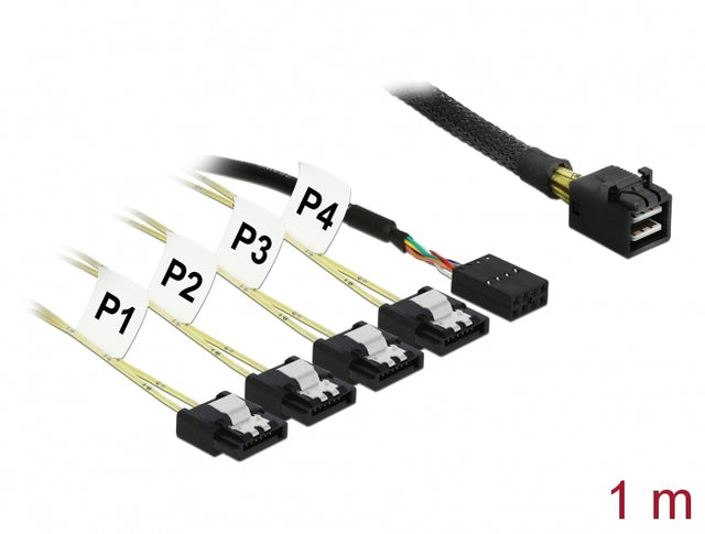 Delock 83322 Cable Mini Sas Hd Sff-8643 > 4 X Sata 7 Pin Reverse + Sideband 1 M