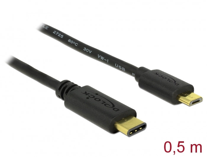 Delock 83333 Cable Usb Type-C™ 2.0 Male > Usb 2.0 Type Micro-B Male 0.5 M Black