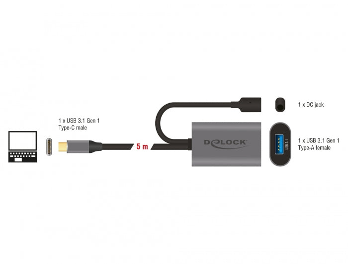 Delock 85391 Active Usb 3.1 Gen 1 Extension Cable Usb Type-C™ To Usb Type-A 5 M