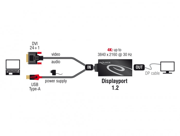 Delock 62596 Adapter Dvi Male > Displayport 1.2 Female Black