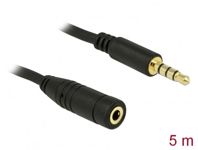 Delock 84669 Stereo Jack Extension Cable 3.5 Mm 4 Pin Male To Female 5 M Black