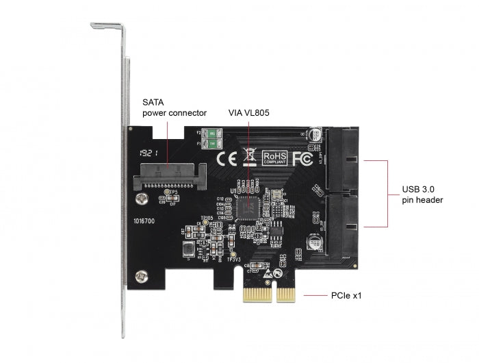 Delock 90387 Pci Express X1 Card To 2 X Internal Usb 3.0 Pin Header