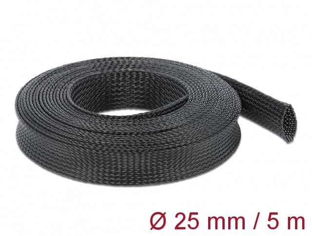 Delock 18851 Braided Sleeve Stretchable 5 M X 25 Mm Black