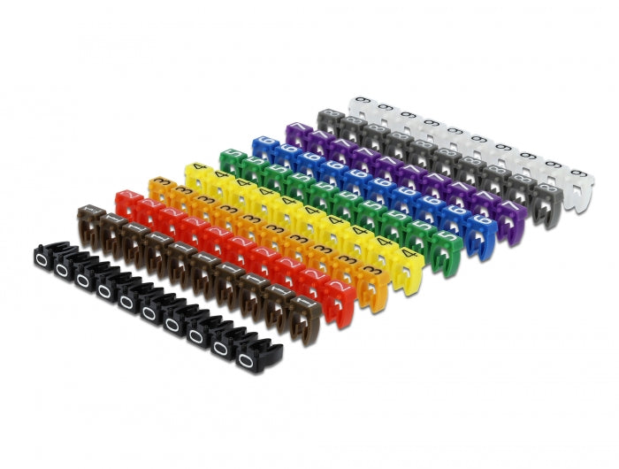 Delock 18304 Cable Marker Clips 0-9 Assorted Colours 100 Pieces