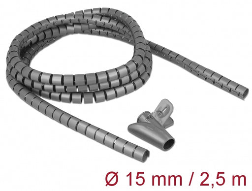 Delock 18843 Spiral Hose With Pull-In Tool 2.5 M X 15 Mm Grey