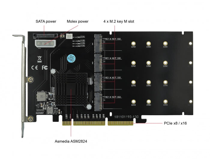 Delock 90409 Pci Express X8 / X16 Card To 4 X Internal Nvme M.2 Key M