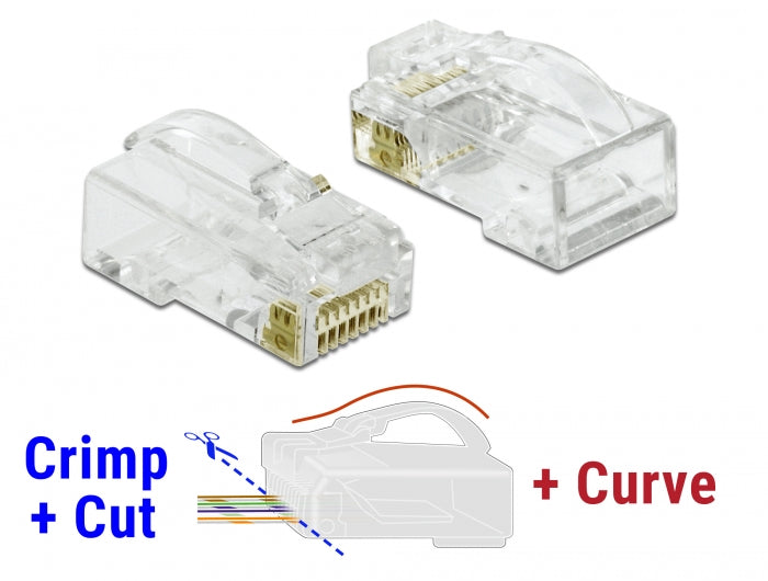 Delock 86473 Rj45 Crimp+Cut+Curve Plug Cat.6 Utp 20 Pieces