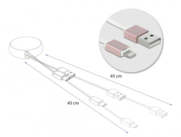 Delock 85817 Usb Retractable Cable Type-A To Lightning™ White / Pale Pink