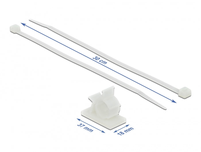 Delock 18879 Cable Clamp 37 X 18 Mm With Cable Tie L 300 X W 4.8 Mm White