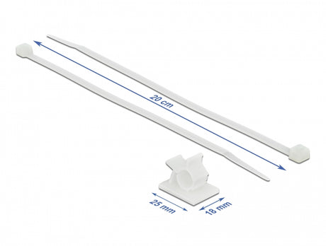 Delock 18877 Cable Clamp 25 X 18 Mm With Cable Tie L 200 X W 3.6 Mm White