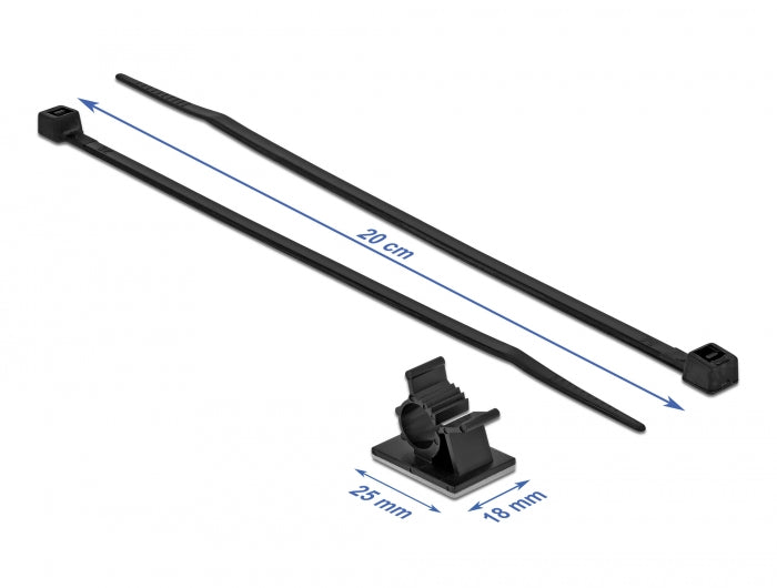 Delock 18878 Cable Clamp 25 X 18 Mm With Cable Tie L 200 X W 3.6 Mm Black